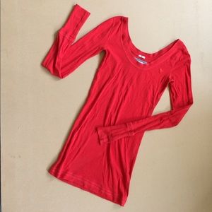 A&F Stretch Red V Neck Long Sleeves Mini Dress