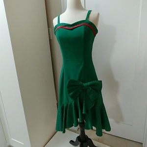 Tatyanas Vintage Green polka dot trim dress size s