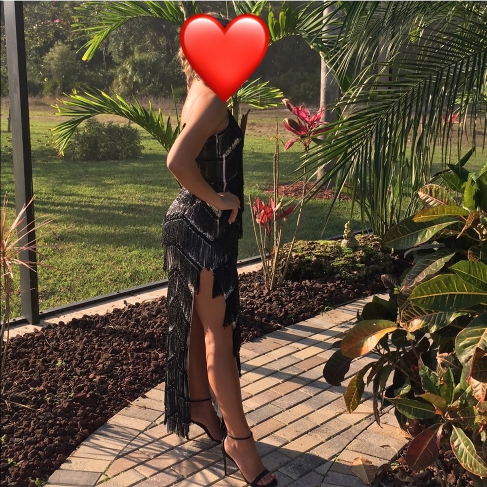 Sherri Hill black fringe dress