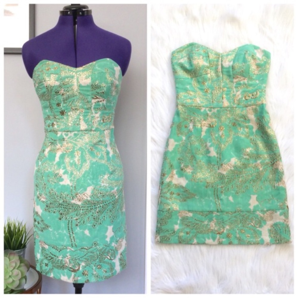 Milly turquoise and gold cocktail dress
