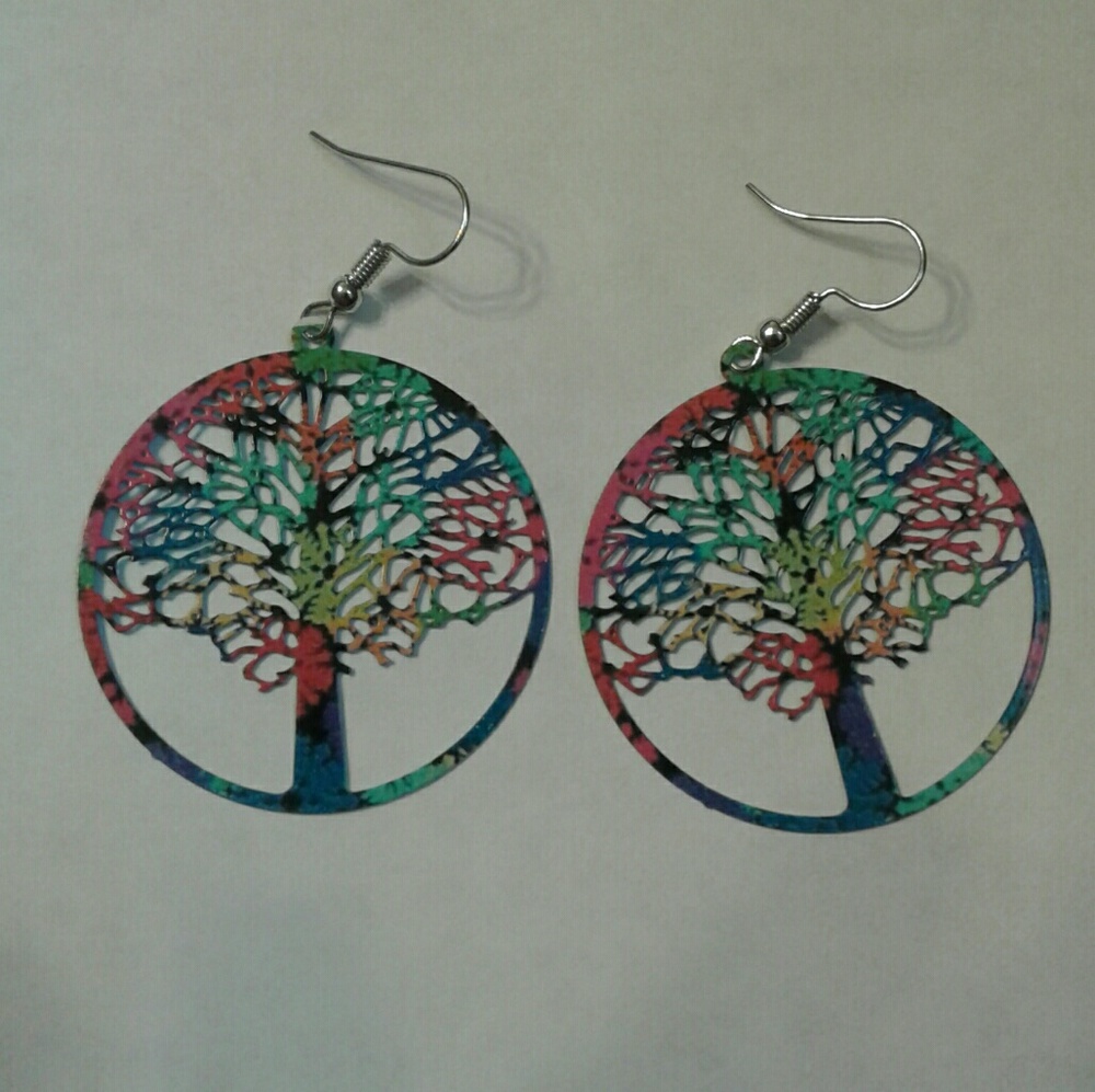 Colorful tree of life earrings