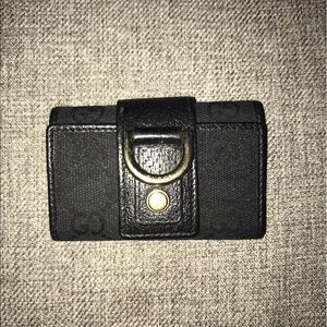 Black GG Canvas Leather Keychain Holder