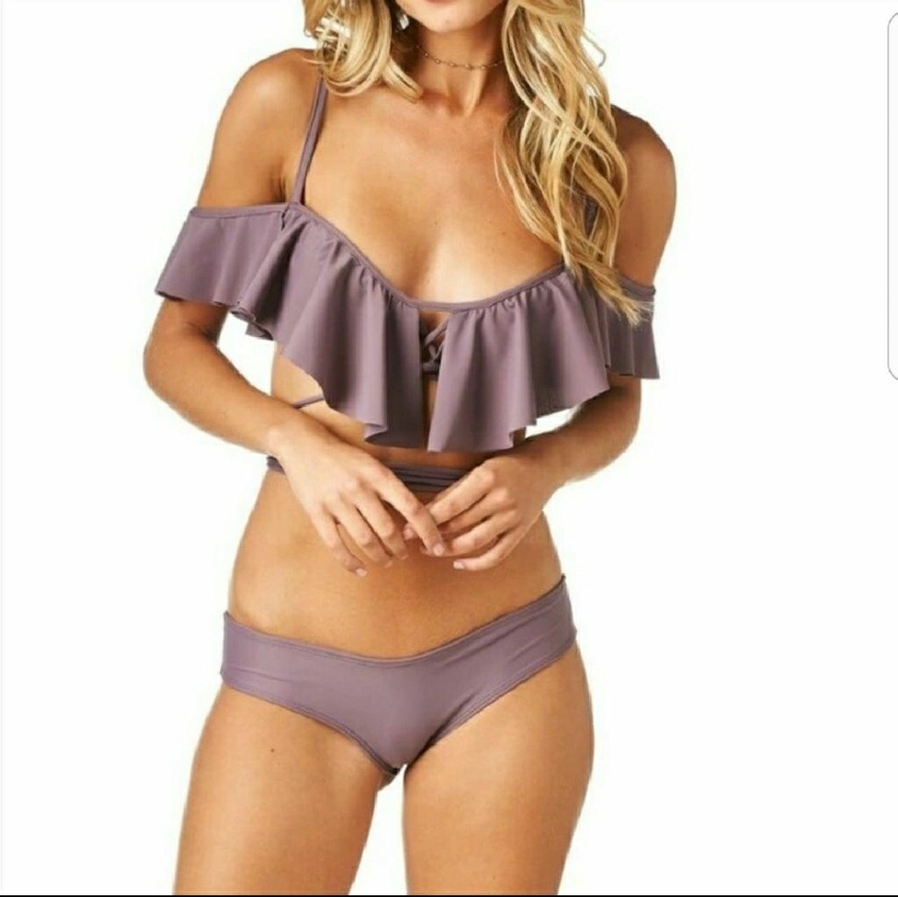 Never Worn Off Shoulder Purple Bikini TOP