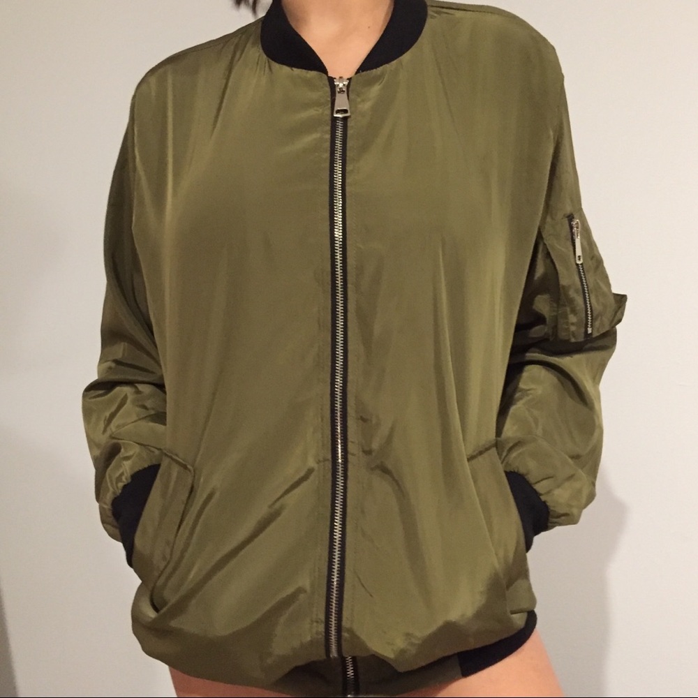 Olive Army Jacket Comfy Loose Sz L - Picture 5 of 8