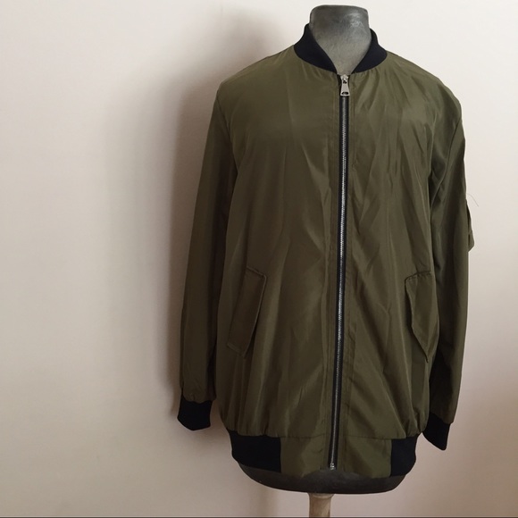 Olive Army Jacket Comfy Loose Sz L - Picture 2 of 8