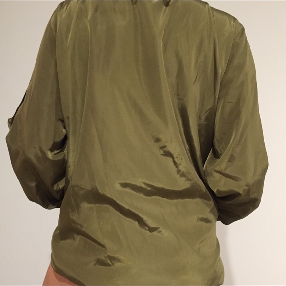 Olive Army Jacket Comfy Loose Sz L - Picture 7 of 8