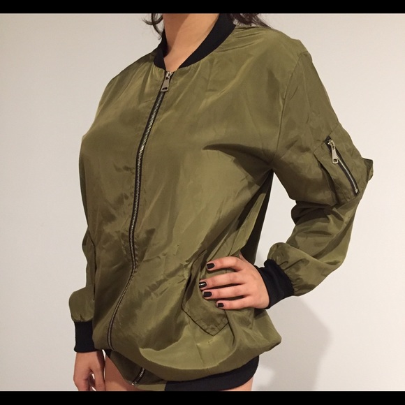 Olive Army Jacket Comfy Loose Sz L - Picture 4 of 8
