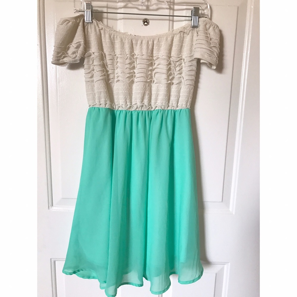 Mint And Ivory Off The Shoulder Dress