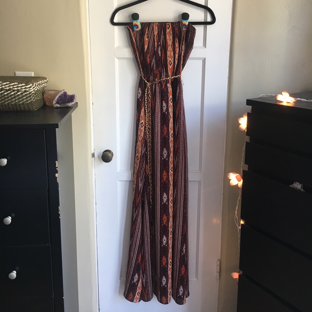 Floor Length Strapless Maxi Dress w/ Belt