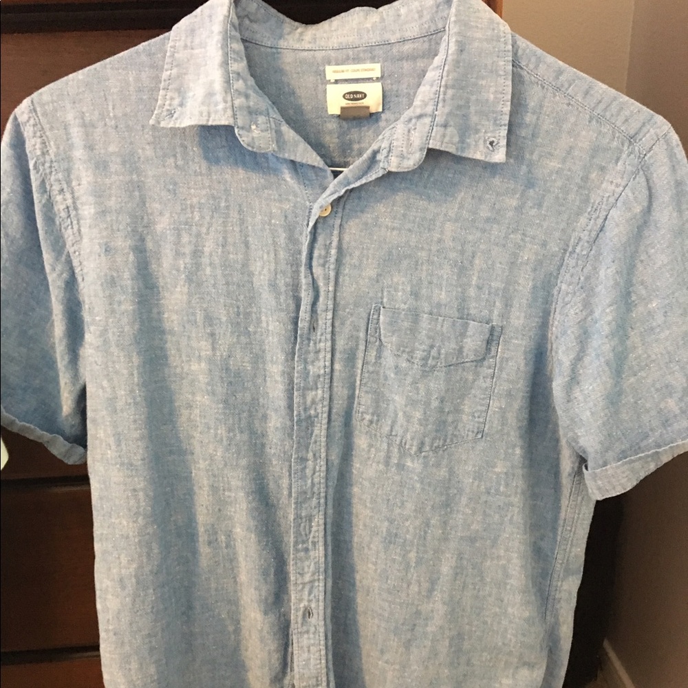 Light Blue Heathered Short Sleeve Button Down