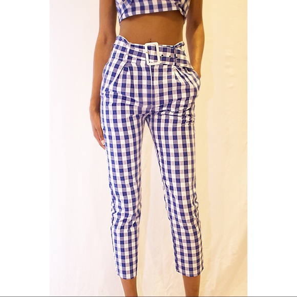 Gingham Bandeau Top & High Waisted Pants Set - Picture 3 of 5