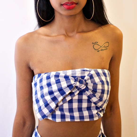 Gingham Bandeau Top & High Waisted Pants Set - Picture 4 of 5