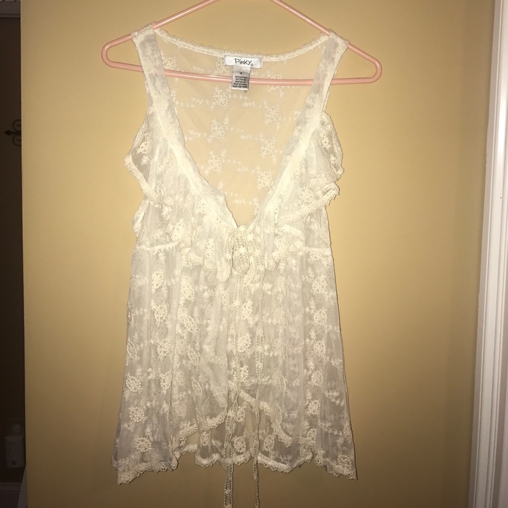 Sheer Lace Front Tying Blouse