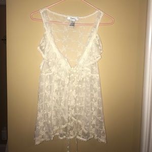 Sheer Lace Front Tying Blouse