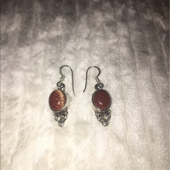 Sterling Silver Goldstone Earrings - Picture 1 of 3