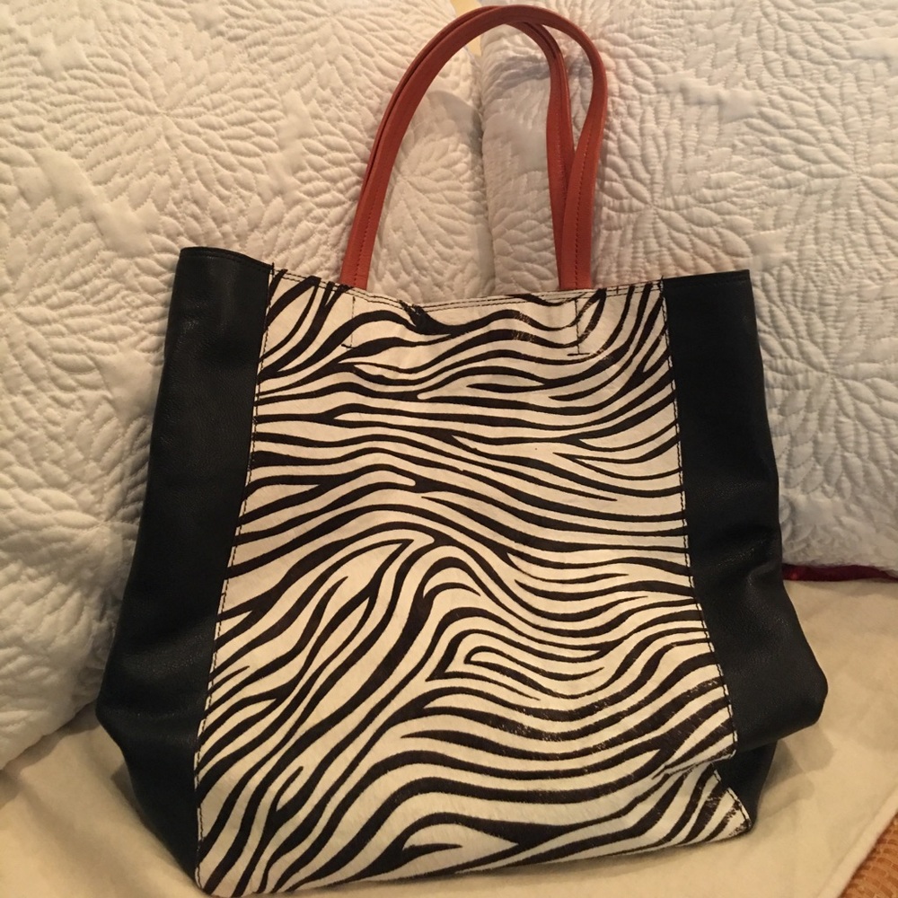 Zebra /  black leather Tote