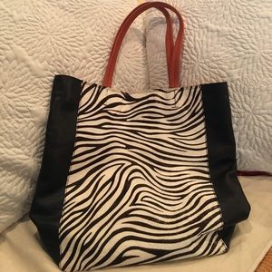 Zebra /  black leather Tote