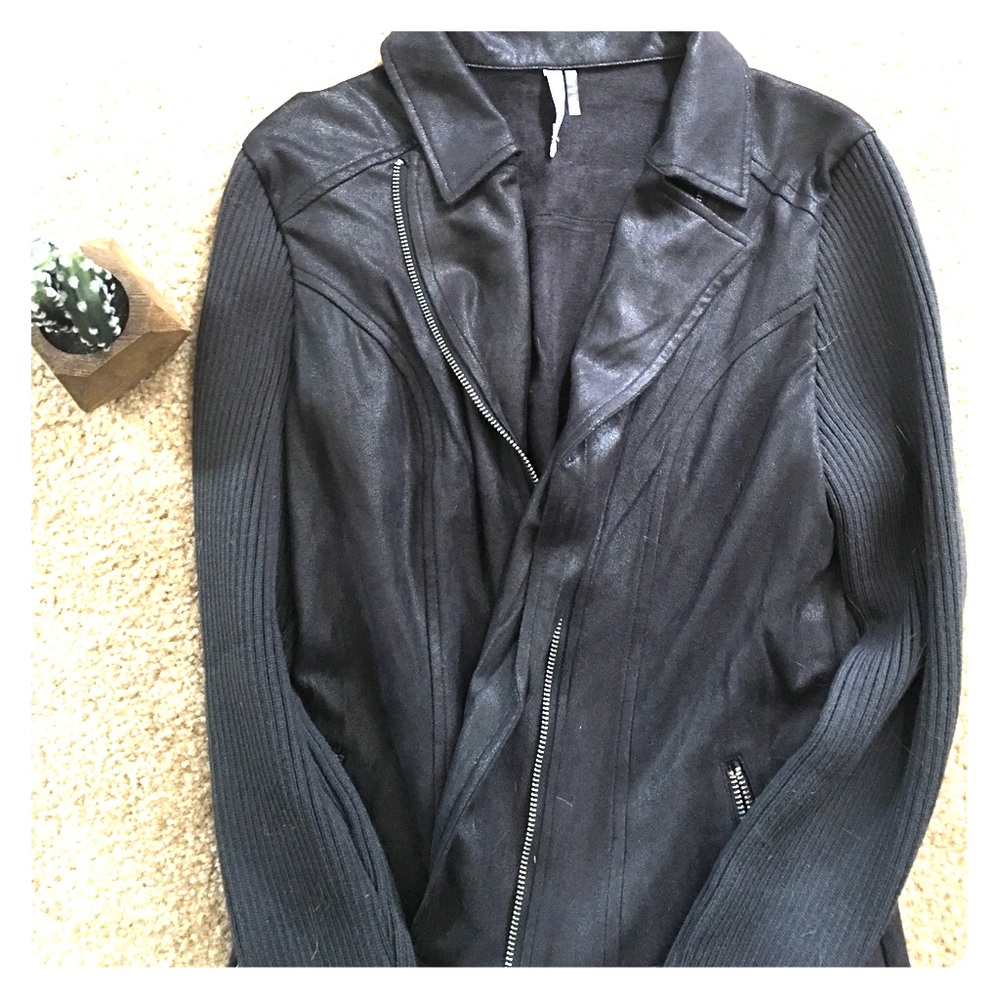 Leather Jacket w/ Knitted Arms