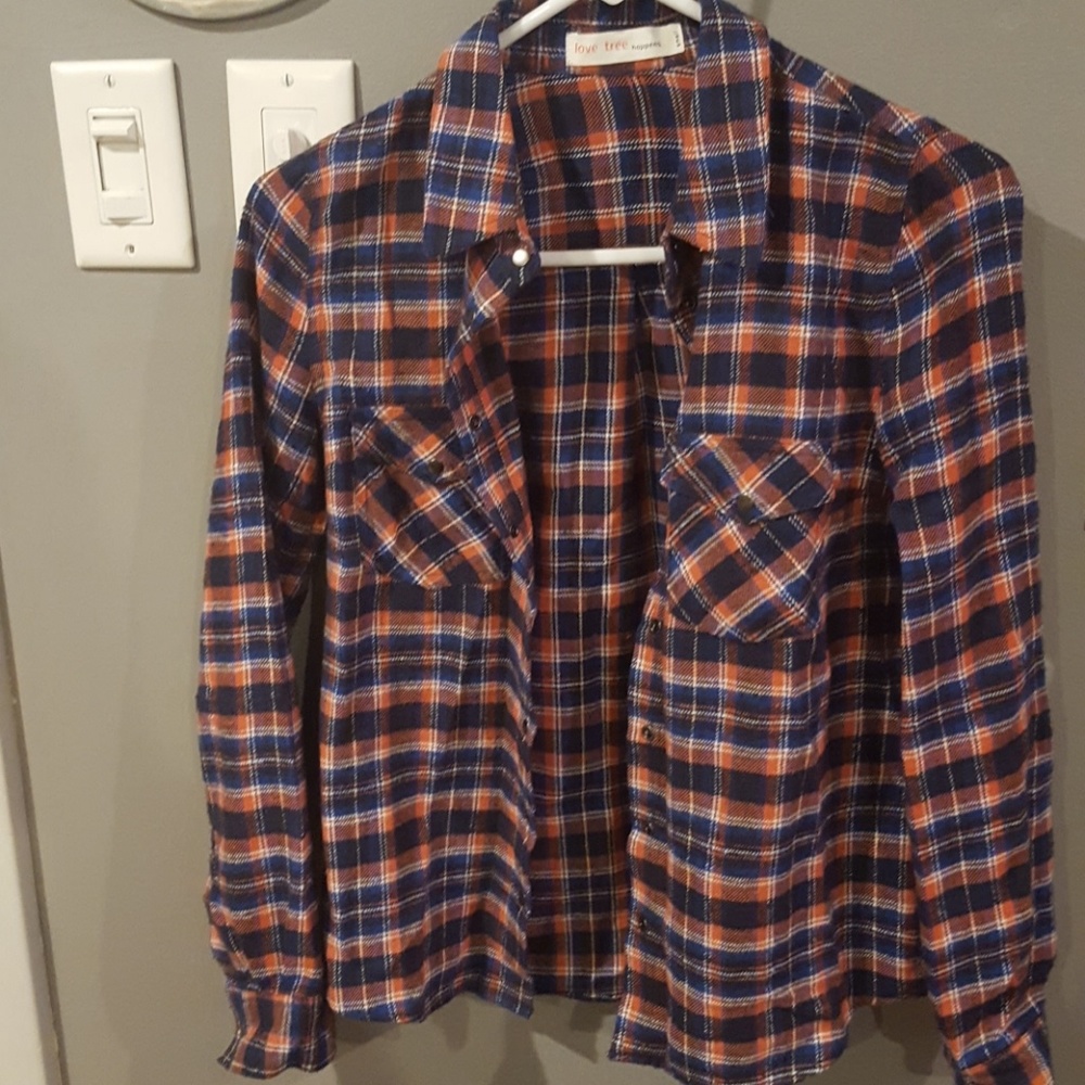 Navy Blue & Orange Flannel
