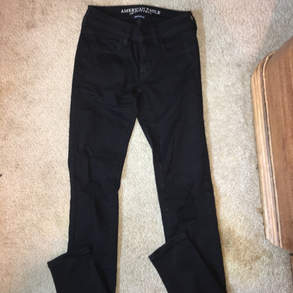 American Eagle superstretch 00 black ripped jeans