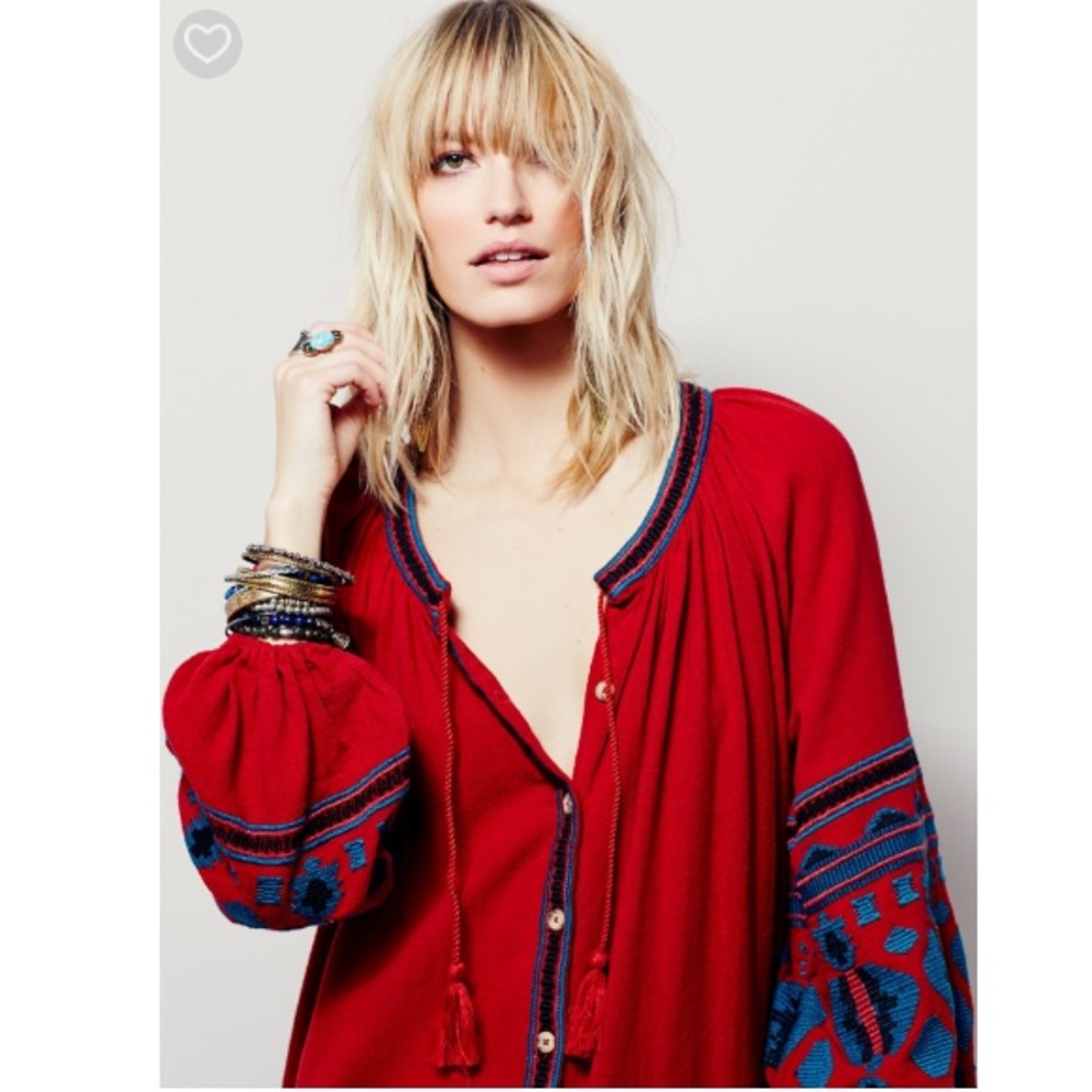 Free People In The Clear Embroidered Maxi Red - Picture 4 of 8