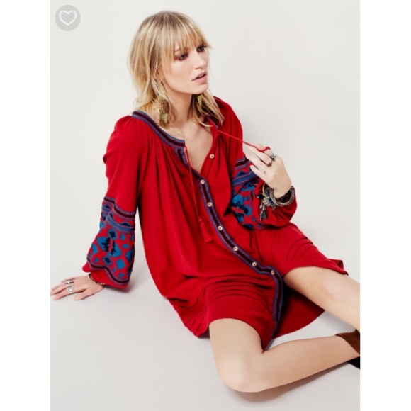 Free People In The Clear Embroidered Maxi Red - Picture 2 of 8