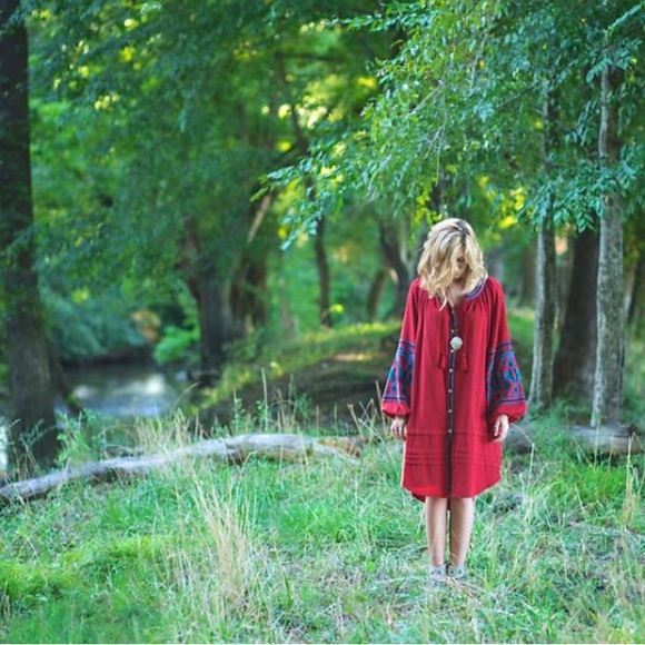 Free People In The Clear Embroidered Maxi Red - Picture 7 of 8