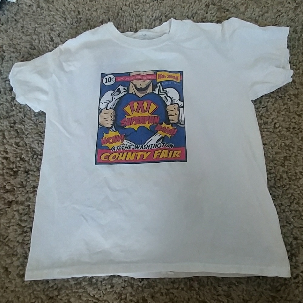 Plain white super man shirt.