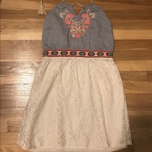 Flying Tomato Embroidered and Lace Halter Dress