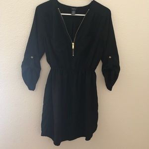 Long sleeve black silk dress