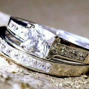 Princess cut sterling silver .925  2 piece