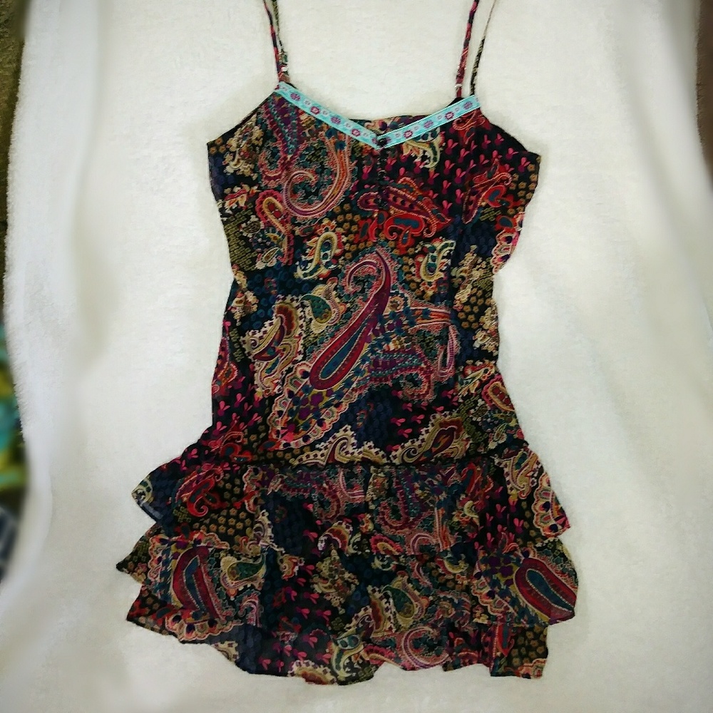 Ava & Viv boho ruffle slip dress paisley med euc