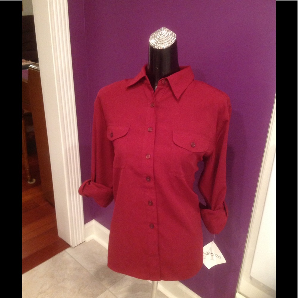 Burgundy Button Up NWT Large