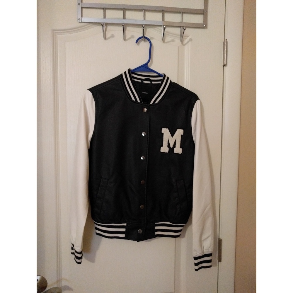 Forever 21 Black Faux Leather Varsity Jacket