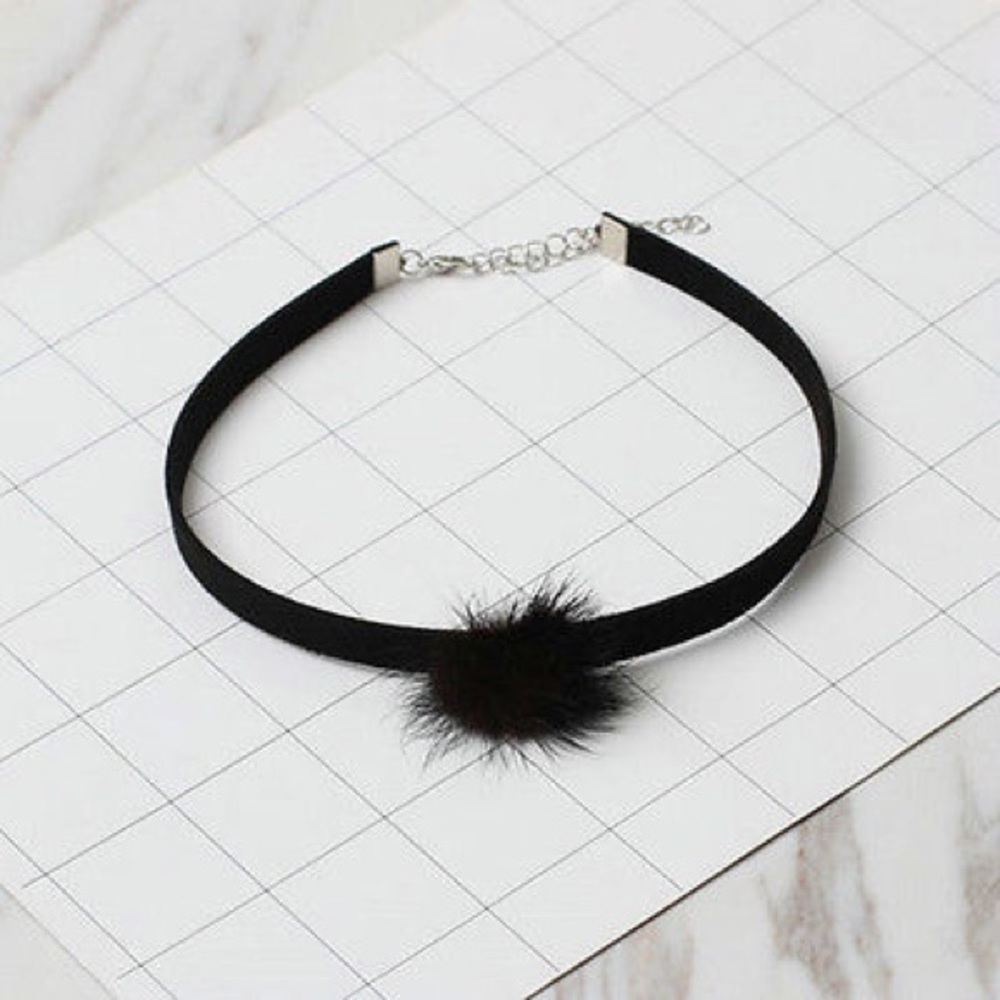 Trendy black Pom Pom choker