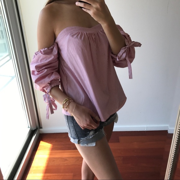 Red/White Bustier Striped Ruffle Blouse - Picture 4 of 4