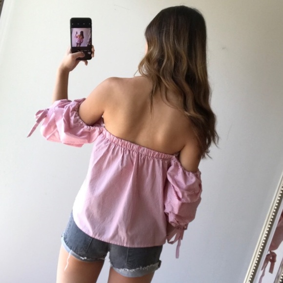 Red/White Bustier Striped Ruffle Blouse - Picture 3 of 4