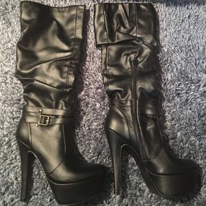 High black platform heel boots