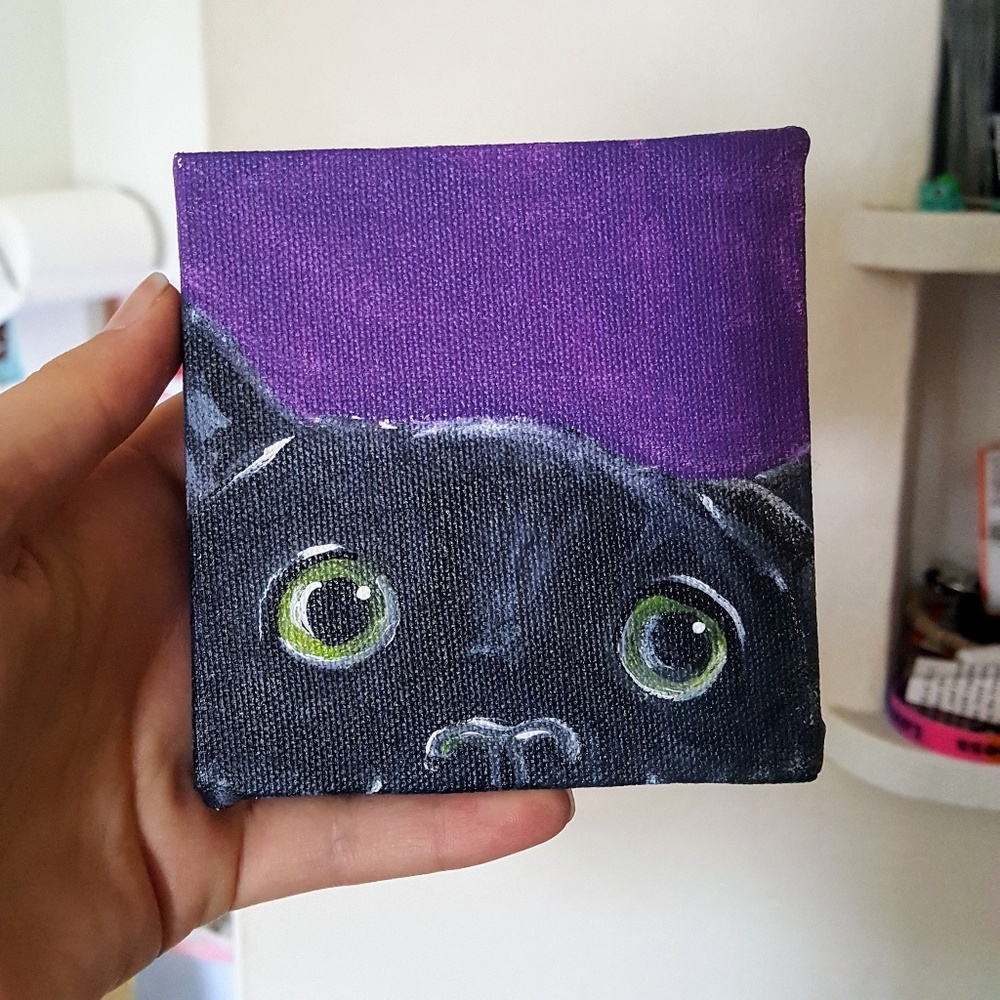 4x4 original acrylic on canvas cat painting