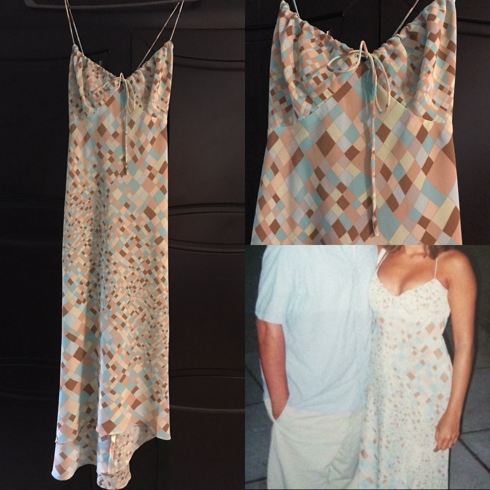 Express nude/blue asymmetrical mosaic dress