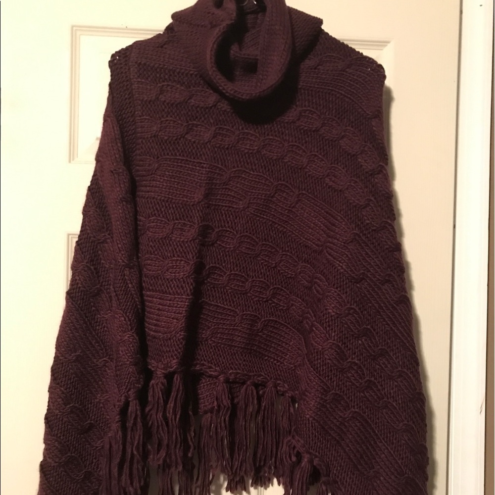Maroon Pull Over Cowl Neck Poncho