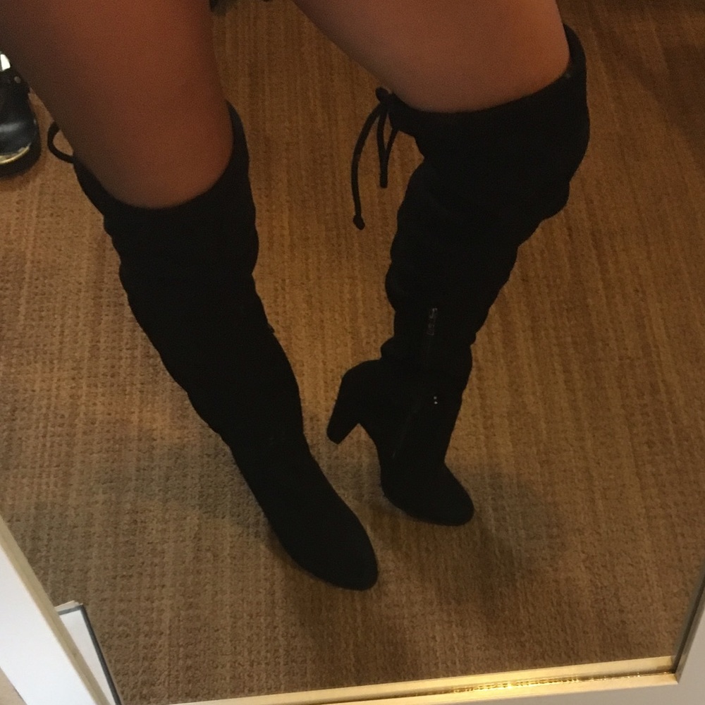 Black knee high suede boots