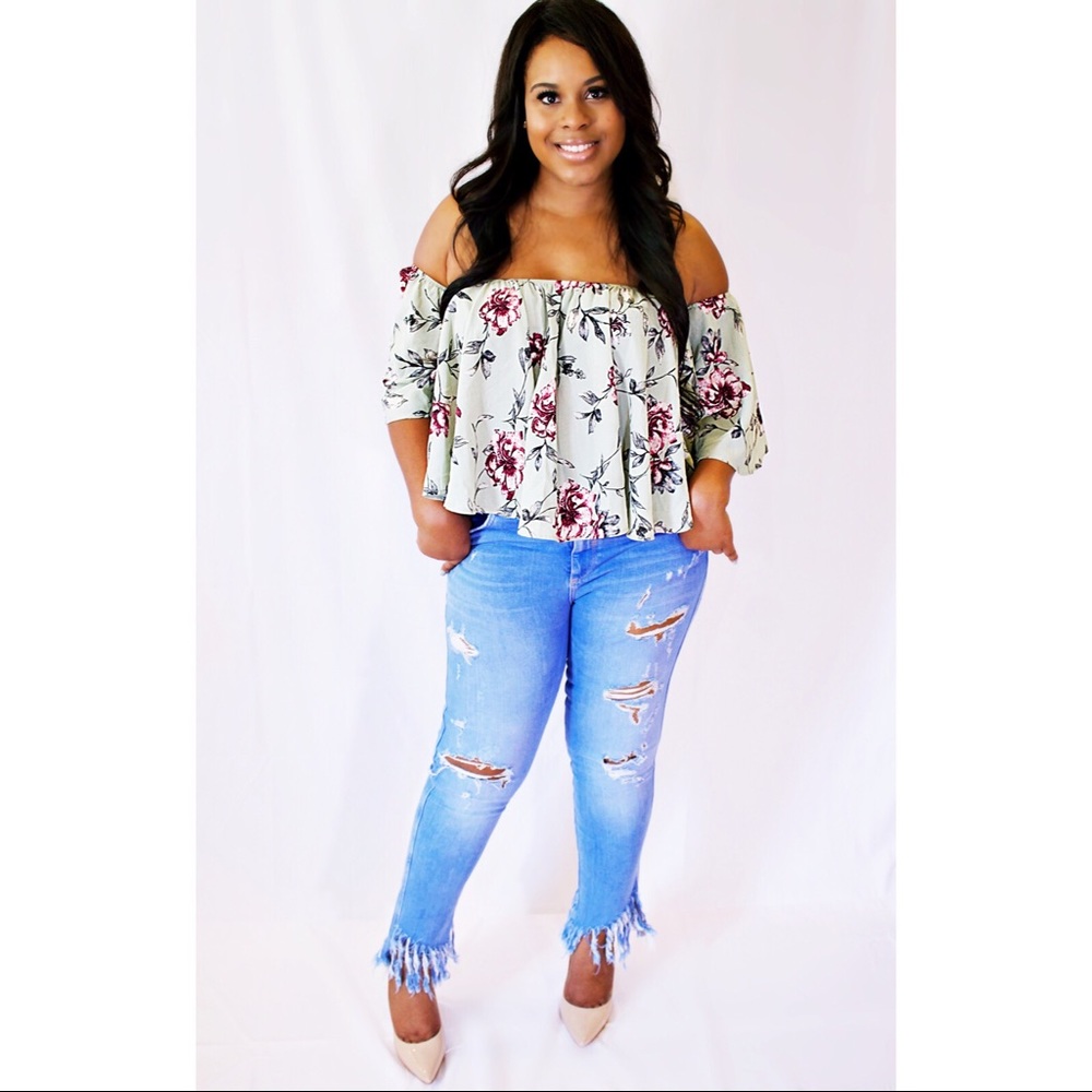 *Plus Size* Floral Print Off The Shoulder Dress
