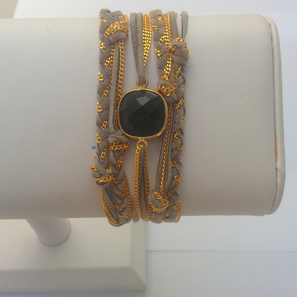 Black Onyx & Gold Chain Double Wrap Bracelet