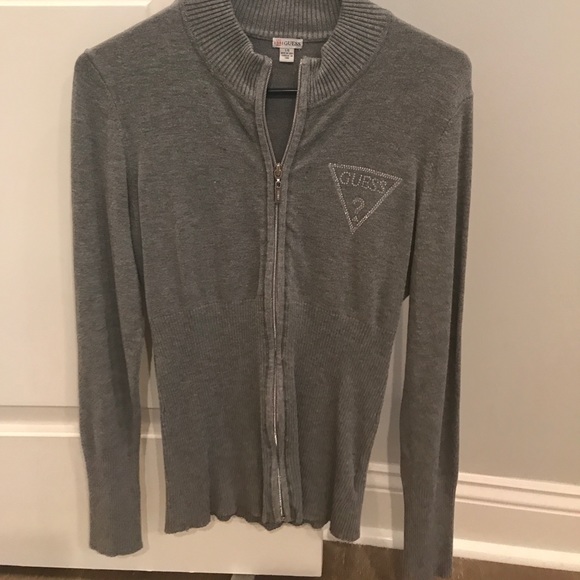 Guess Sweaters - Gray guess full zip down cotton shirt