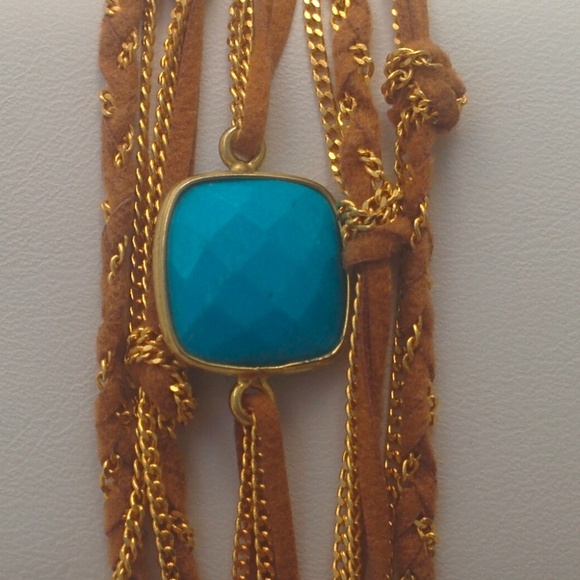 Turquoise Center & Gold Chain Wrap Bracelet - Picture 2 of 2
