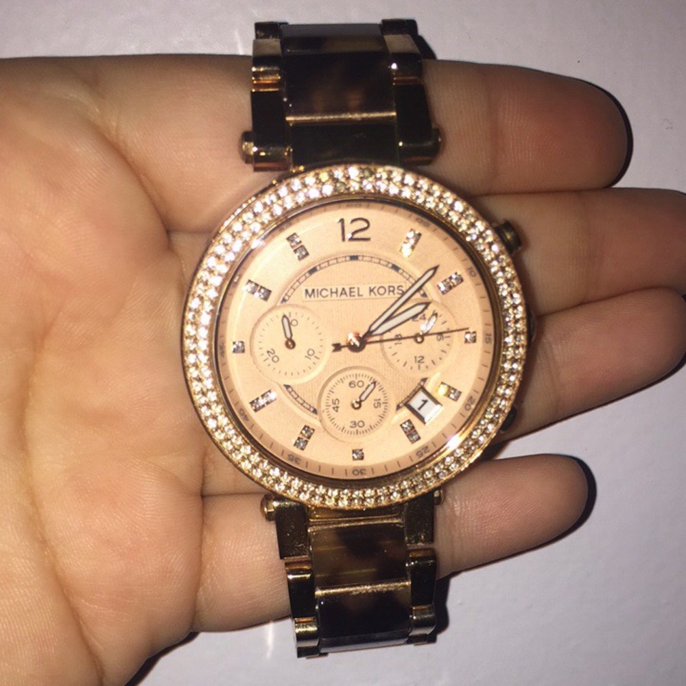 Michael Kors rose gold face tortoise watch
