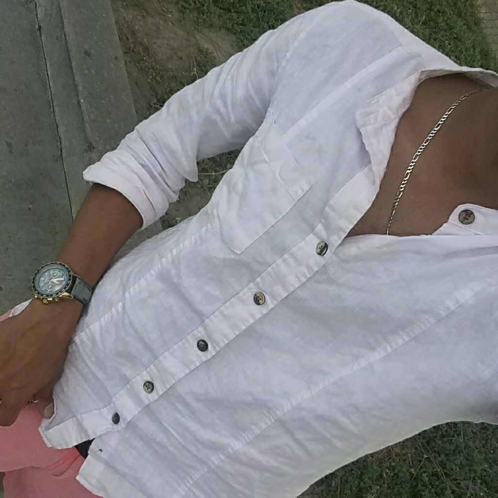 Long sleeve pastel shirt w/ handmade buttons