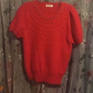 Red cashmere cardigan top