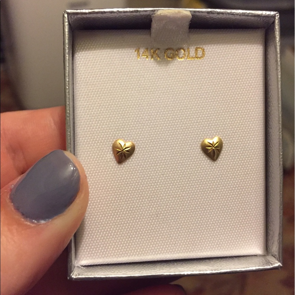 14K Gold Heart Stud Earrings